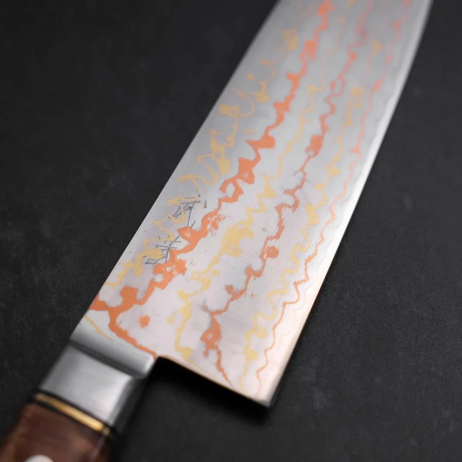Santoku Blue Steel #2 Edelstahlummantelung Kolorierter Damast Westlicher Quittenholz Griff 180mm - Image 3