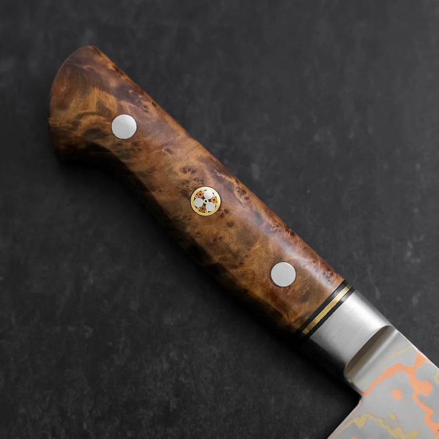 Santoku Blue Steel #2 Edelstahlummantelung Kolorierter Damast Westlicher Quittenholz Griff 180mm - Image 6
