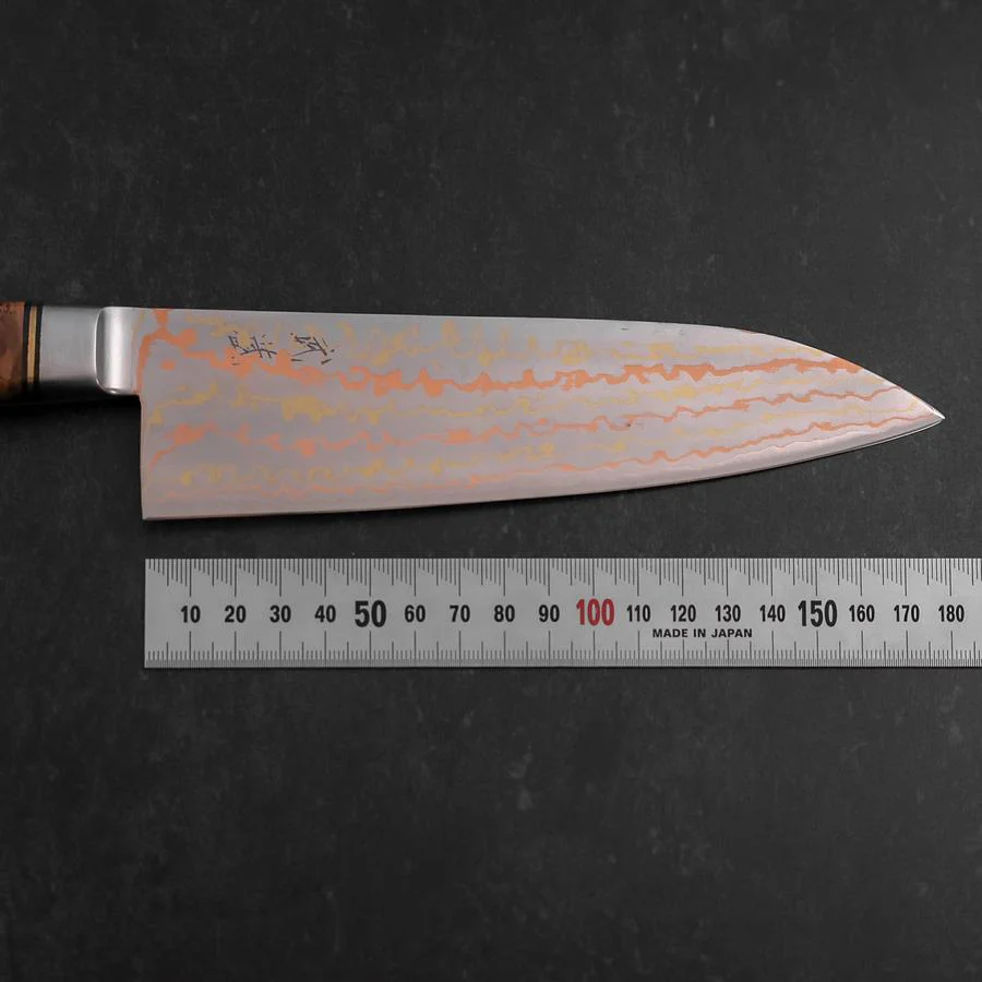 Santoku Blue Steel #2 Edelstahlummantelung Kolorierter Damast Westlicher Quittenholz Griff 180mm - Image 7