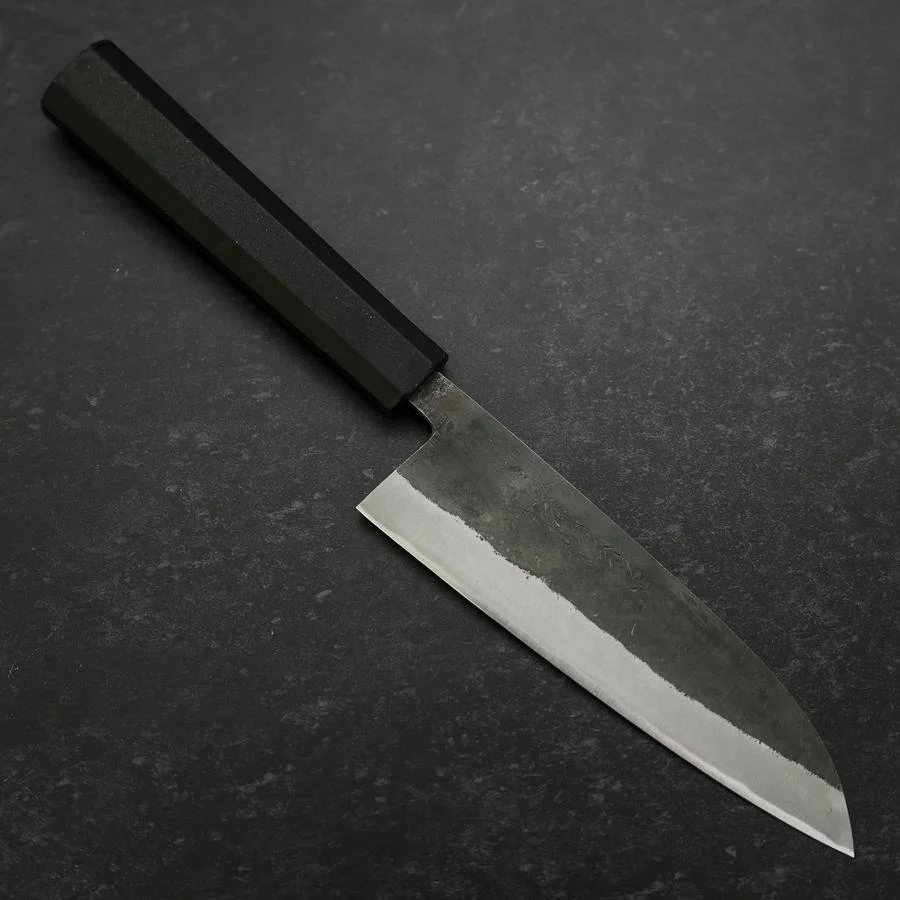 Santoku Blue Steel #2 Edelstahlummantelung Kurouchi Anti-Rutsch Griff 165mm