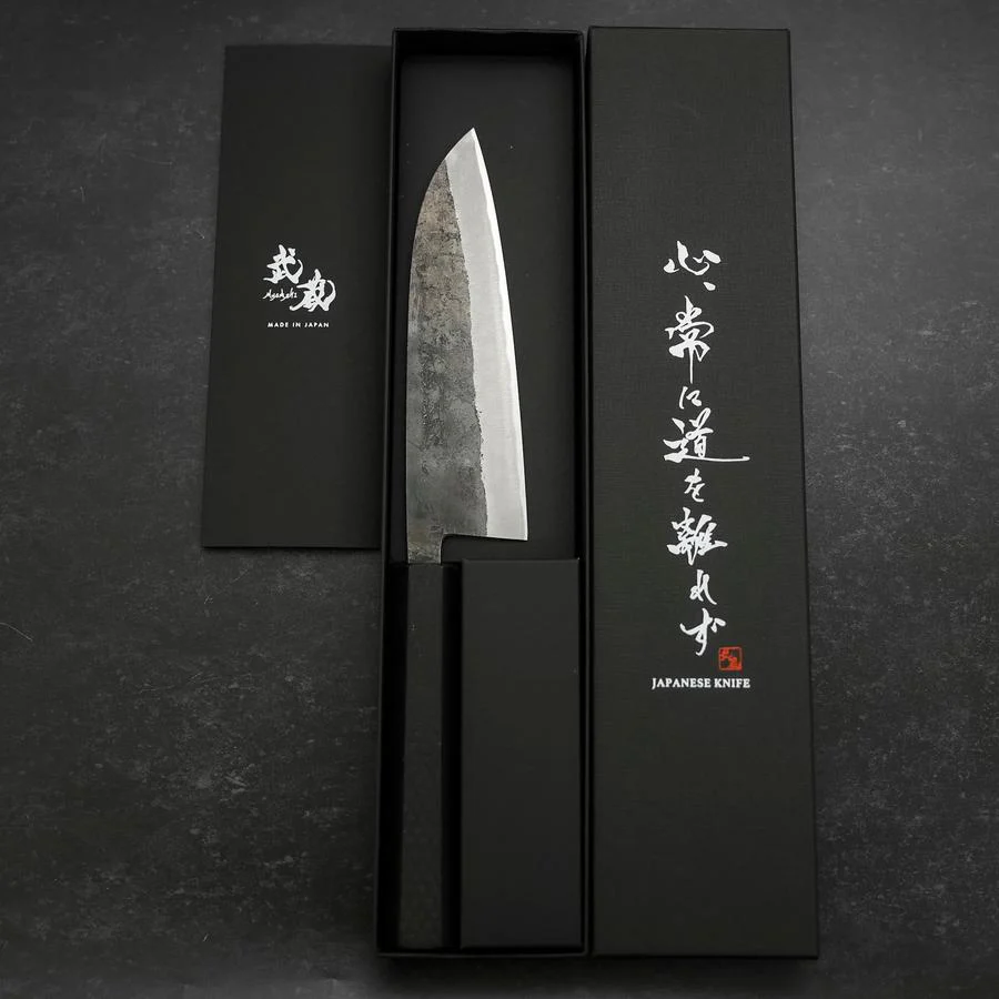 Santoku Blue Steel #2 Edelstahlummantelung Kurouchi Anti-Rutsch Griff 165mm - Image 8