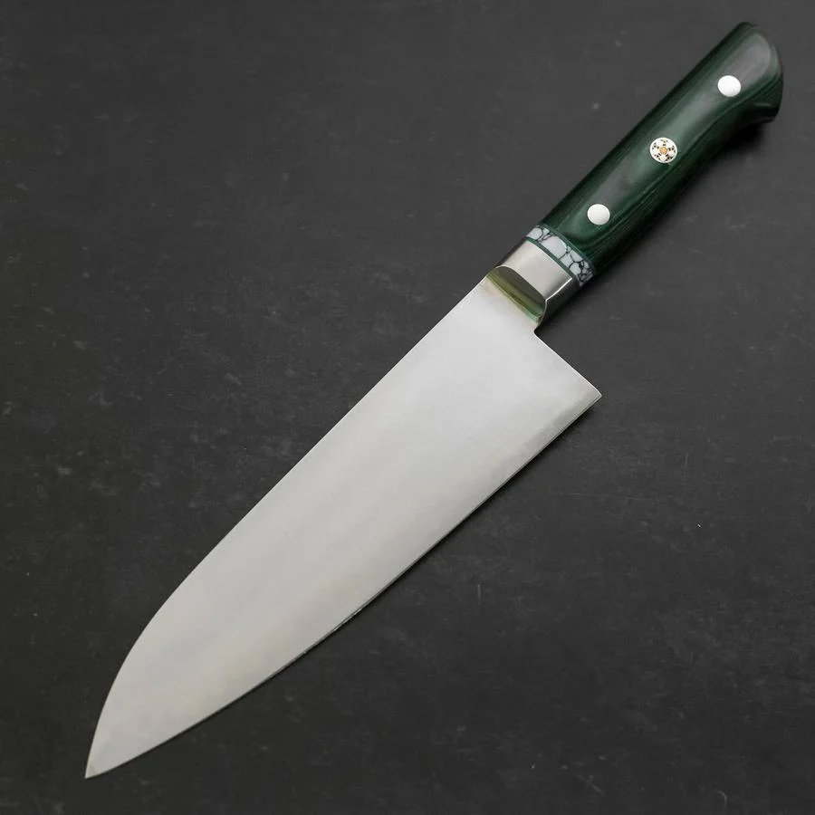 Santoku Blue Steel #2 Edelstahlummantelung Poliert Grüner Micarta Griff mit Türkis Inlay 180mm - Image 2