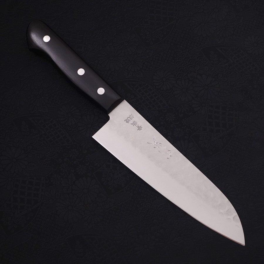 Santoku Blue Steel #2 Edelstahlummantelung Tsuchime Westlicher Griff 170mm