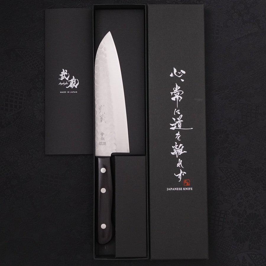 Santoku Blue Steel #2 Edelstahlummantelung Tsuchime Westlicher Griff 170mm - Image 8