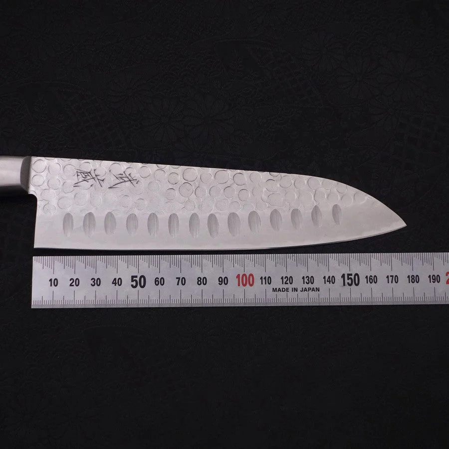 Santoku Blue Steel #2 Edelstahlummantelung Tsuchime Westlicher Griff 175mm - Image 7