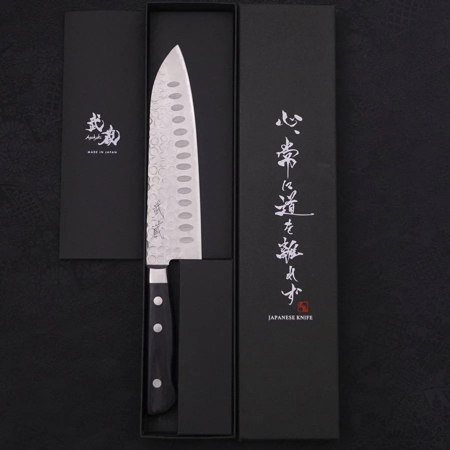 Santoku Blue Steel #2 Edelstahlummantelung Tsuchime Westlicher Griff 175mm - Image 8