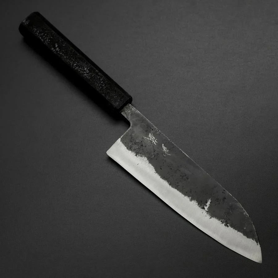 Santoku Blue Steel #2 Kurouchi Schwarzer Ishime Urushi Griff 165mm