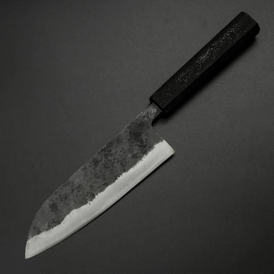Santoku Blue Steel #2 Kurouchi Schwarzer Ishime Urushi Griff 165mm - Image 2