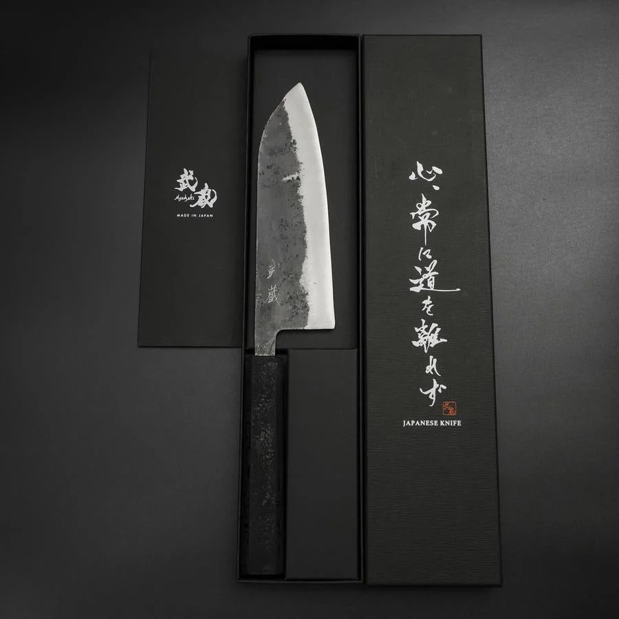 Santoku Blue Steel #2 Kurouchi Schwarzer Ishime Urushi Griff 165mm - Image 8