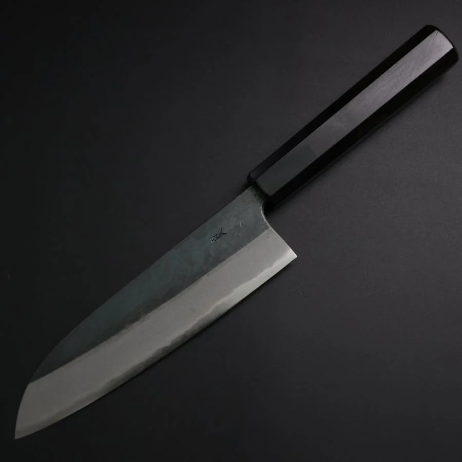 Santoku Blue Steel #2 Kurouchi Büffelhorn und Ebenholz Griff 165mm - Image 2