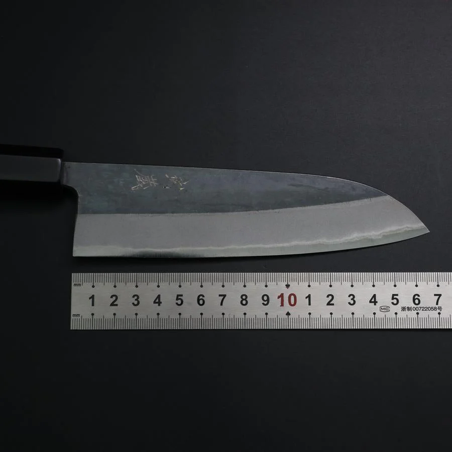 Santoku Blue Steel #2 Kurouchi Büffelhorn und Ebenholz Griff 165mm - Image 7