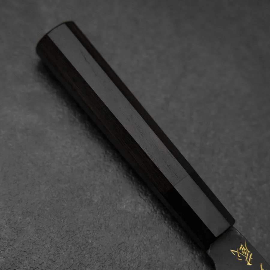 Santoku Blue Steel #2 Kurouchi Chokin Drache Büffelhorn und Ebenholz Griff 165mm - Image 6