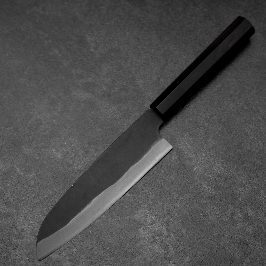 Santoku Blue Steel #2 Kurouchi Chokin Hannya Büffelhorn und Ebenholz Griff 165mm - Image 2