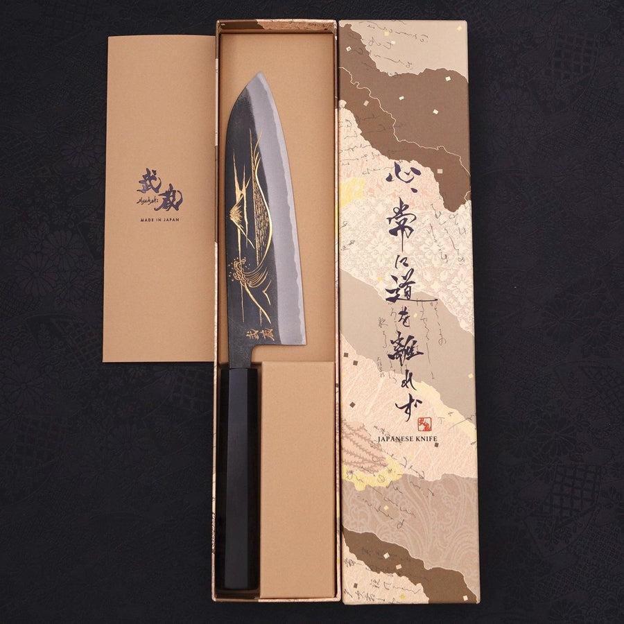 Santoku Blue Steel #2 Kurouchi Chokin "Welle An Fuji" Büffelhorn und Ebenholz Griff 170mm - Image 10