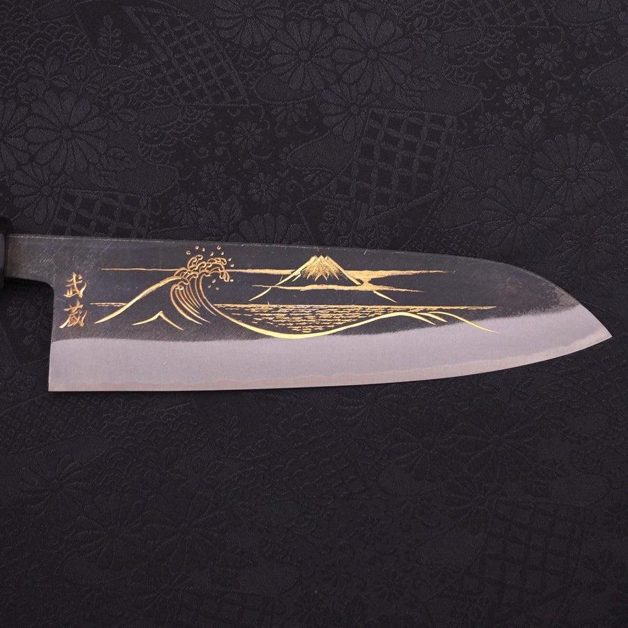 Santoku Blue Steel #2 Kurouchi Chokin "Welle An Fuji" Büffelhorn und Ebenholz Griff 170mm - Image 4