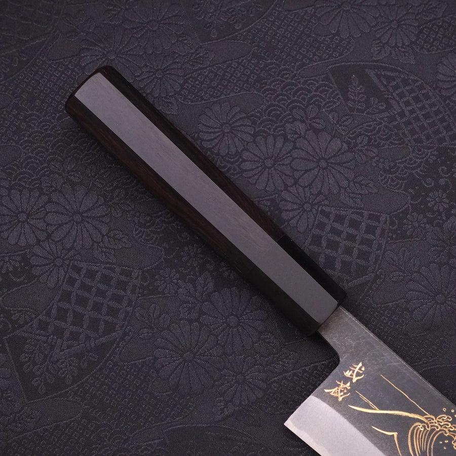 Santoku Blue Steel #2 Kurouchi Chokin "Welle An Fuji" Büffelhorn und Ebenholz Griff 170mm - Image 8