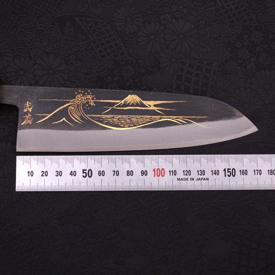 Santoku Blue Steel #2 Kurouchi Chokin "Welle An Fuji" Büffelhorn und Ebenholz Griff 170mm - Image 9