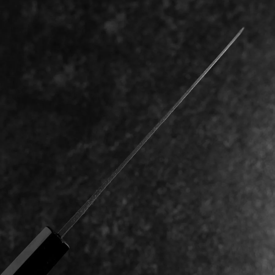 Santoku Blue Steel #2 Kurouchi Chokin Sakura-Fuji Büffelhorn und Ebenholz Griff 165mm - Image 5