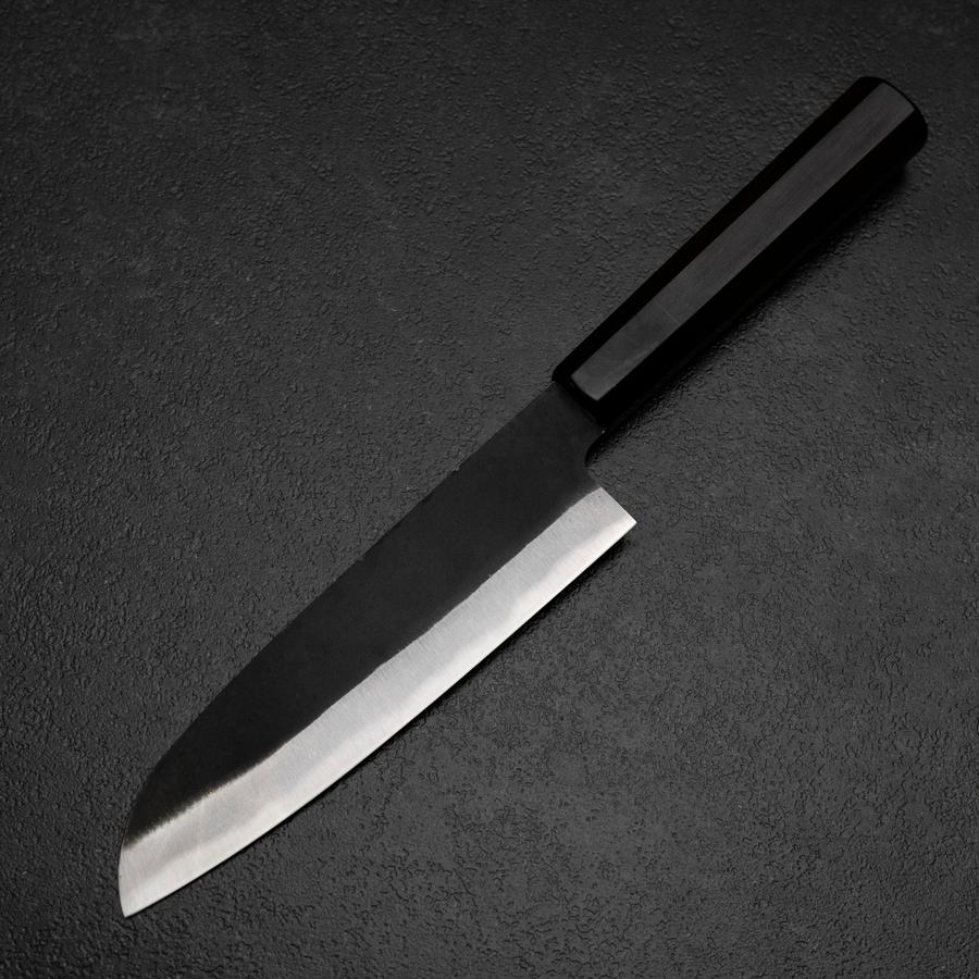 Santoku Blue Steel #2 Kurouchi Chokin Samurai im Vollmond Büffelhorn und Ebenholz Griff 165mm - Image 2