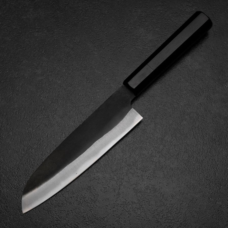 Santoku Blue Steel #2 Kurouchi Chokin Samurai im Neumond Büffelhorn und Ebenholz Griff 165mm - Image 2