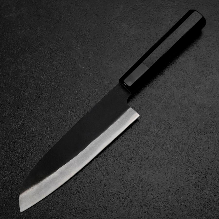 Santoku Blue Steel #2 Kurouchi Chokin Tiger im Bambus Büffelhorn und Ebenholz Griff 165mm - Image 2