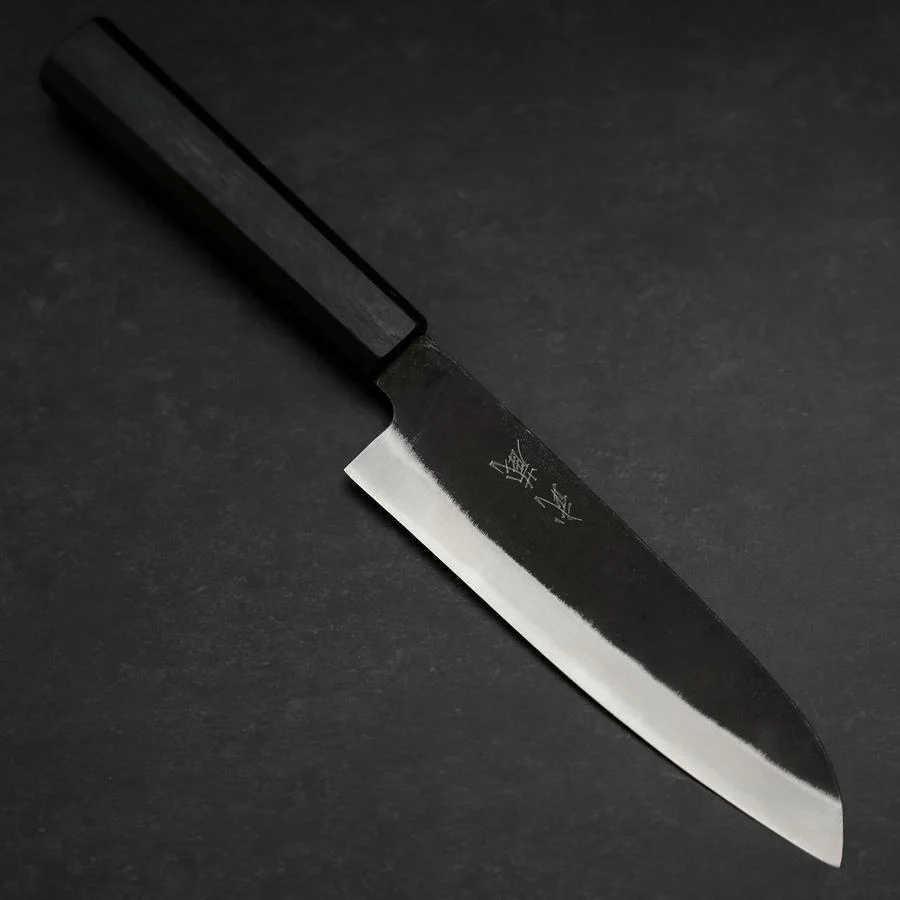 Santoku Blue Steel #2 Kurouchi Dunkelblauer Urushi Griff 165mm