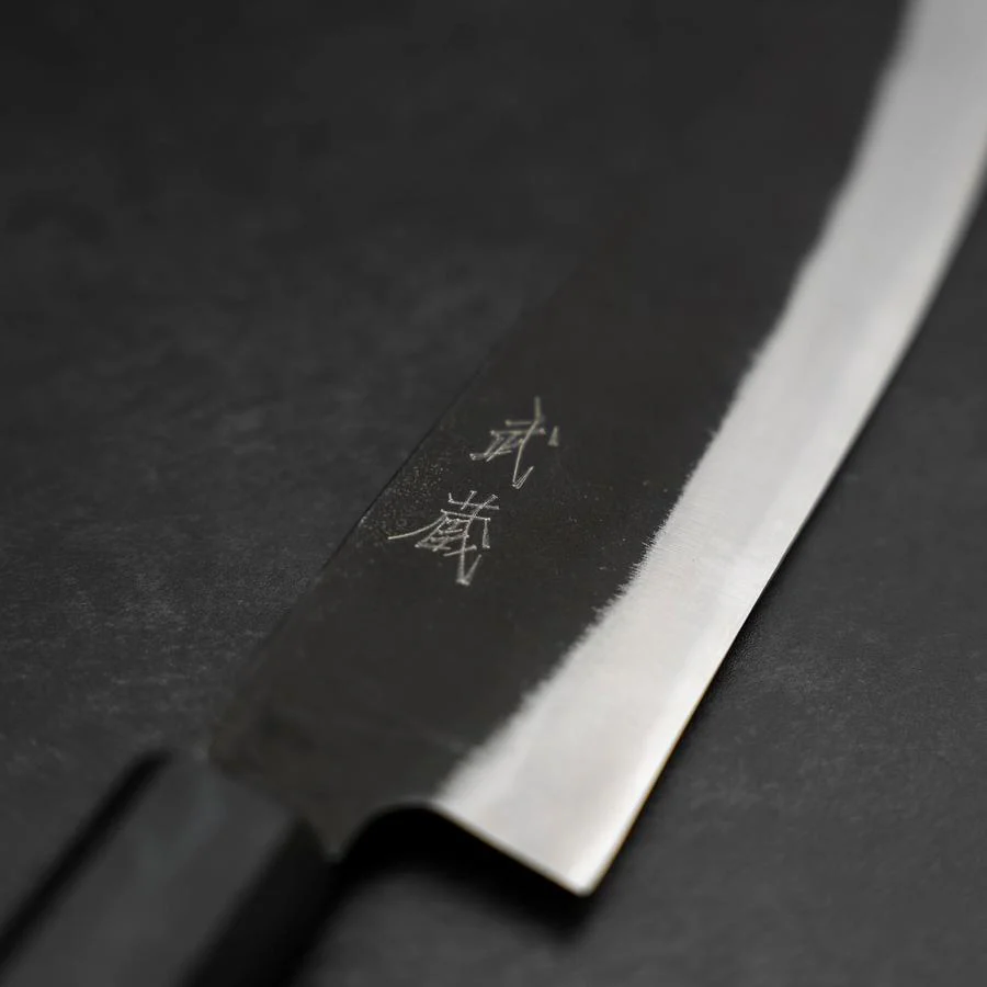 Santoku Blue Steel #2 Kurouchi Dunkelblauer Urushi Griff 165mm - Image 3
