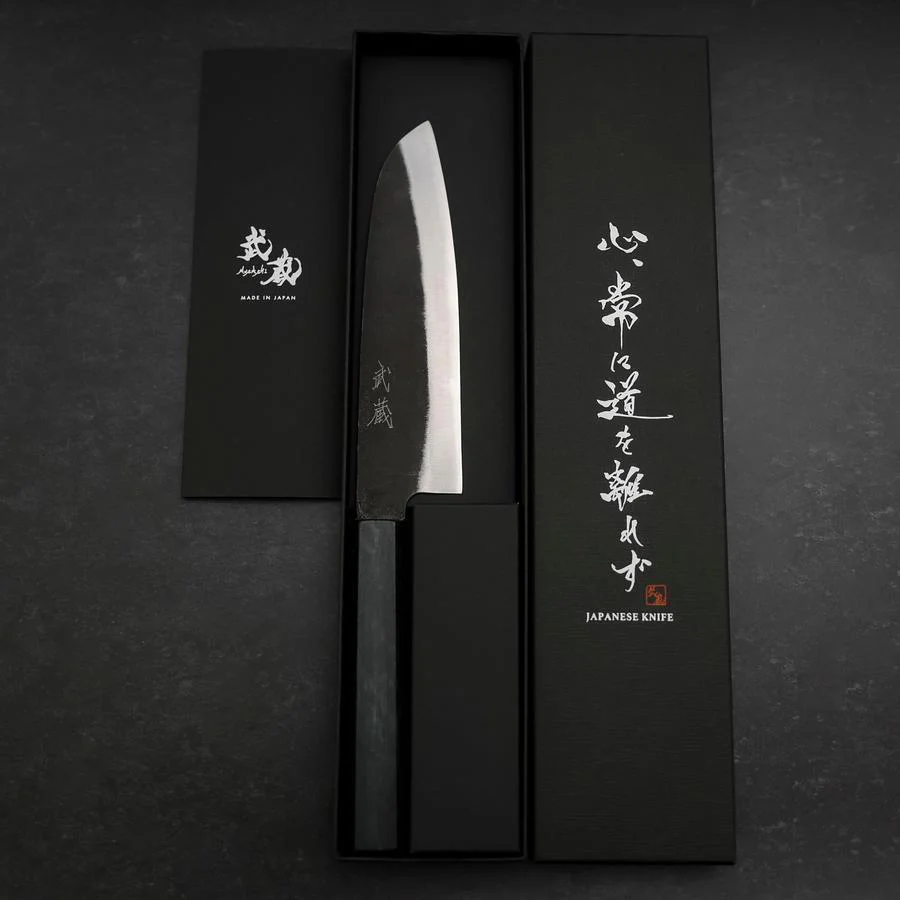 Santoku Blue Steel #2 Kurouchi Dunkelblauer Urushi Griff 165mm - Image 8
