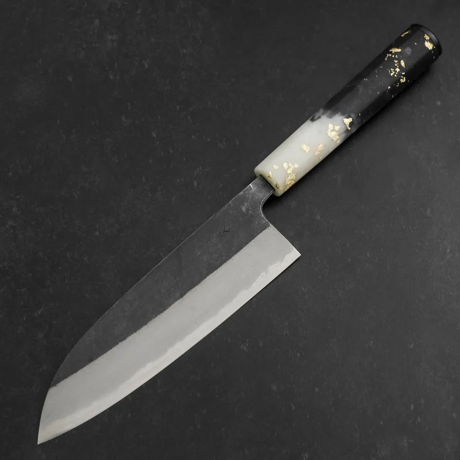 Santoku Blue Steel #2 Kurouchi Weiß-Schwarzer Ozeanplastik Griff mit Blattgold 165mm - Image 2