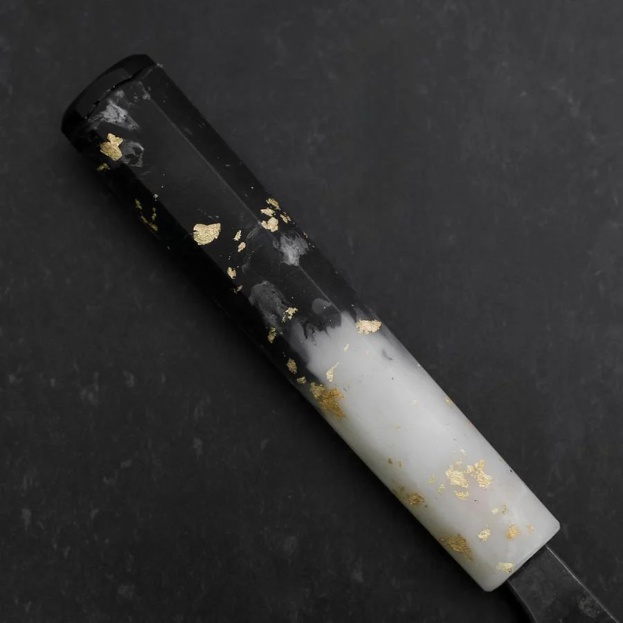 Santoku Blue Steel #2 Kurouchi Weiß-Schwarzer Ozeanplastik Griff mit Blattgold 165mm - Image 6