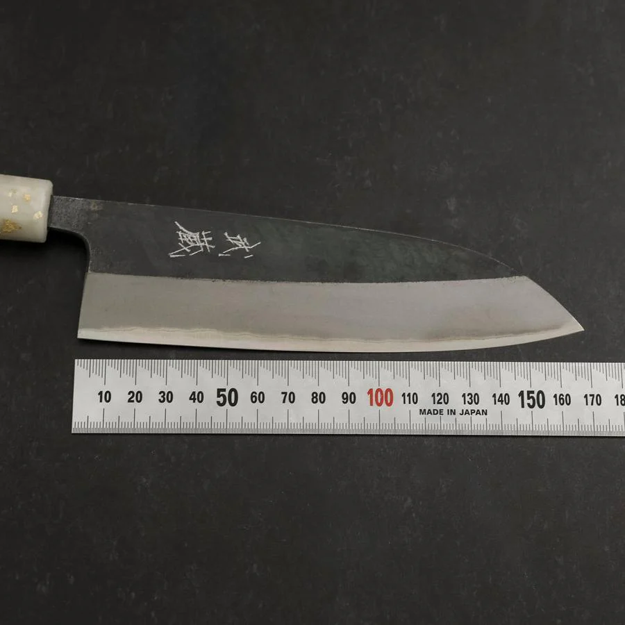 Santoku Blue Steel #2 Kurouchi Weiß-Schwarzer Ozeanplastik Griff mit Blattgold 165mm - Image 7