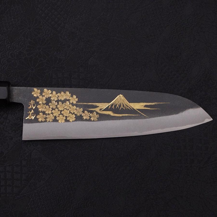 Santoku Blue Steel #2 Kurouchi Chokin "Sakura An Fuji" Büffelhorn und Ebenholz Griff 170mm - Image 4