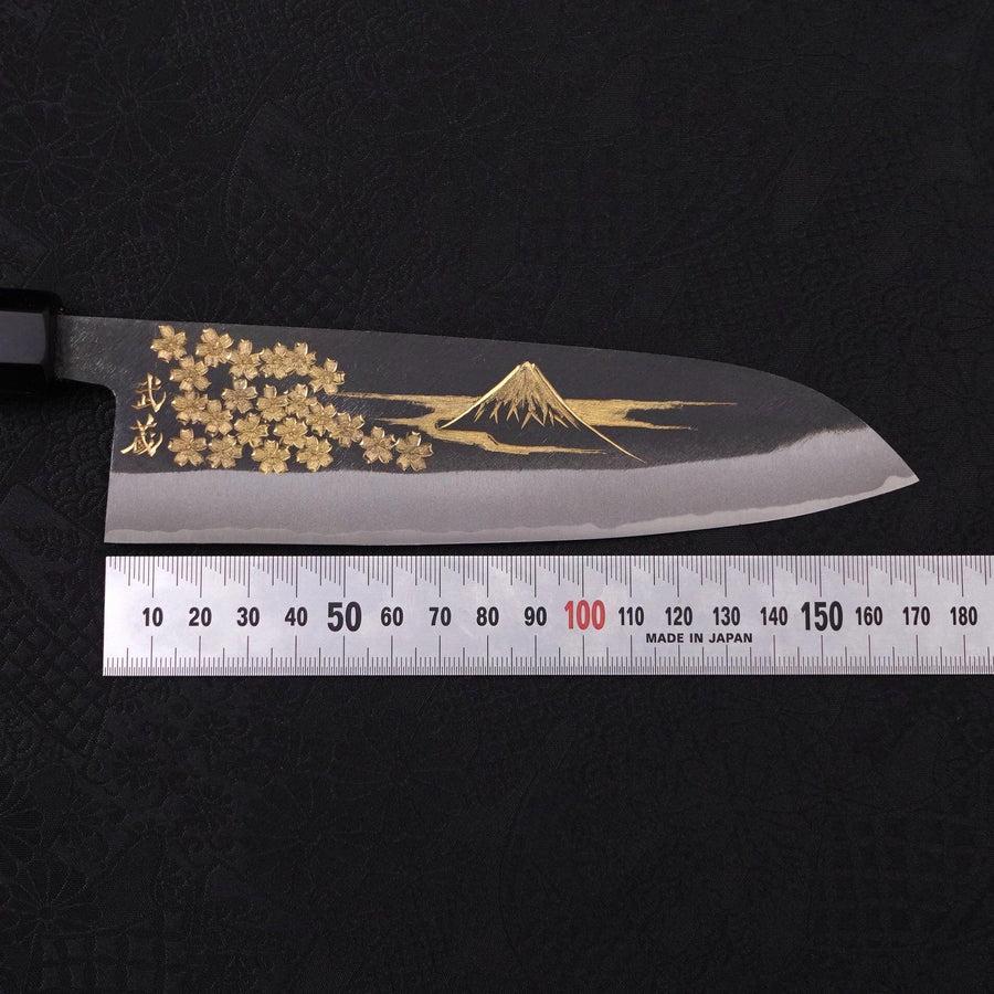 Santoku Blue Steel #2 Kurouchi Chokin "Sakura An Fuji" Büffelhorn und Ebenholz Griff 170mm - Image 9