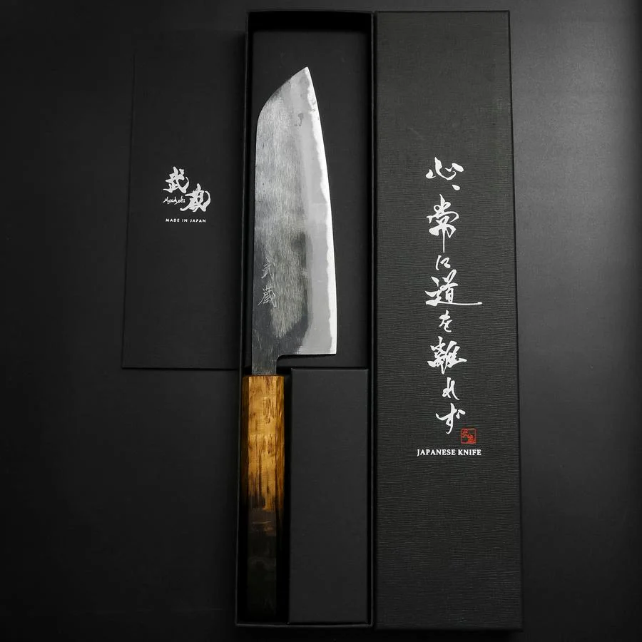 Santoku Blue Steel #2 Kurouchi Yaki Urushi Griff 165mm - Image 8
