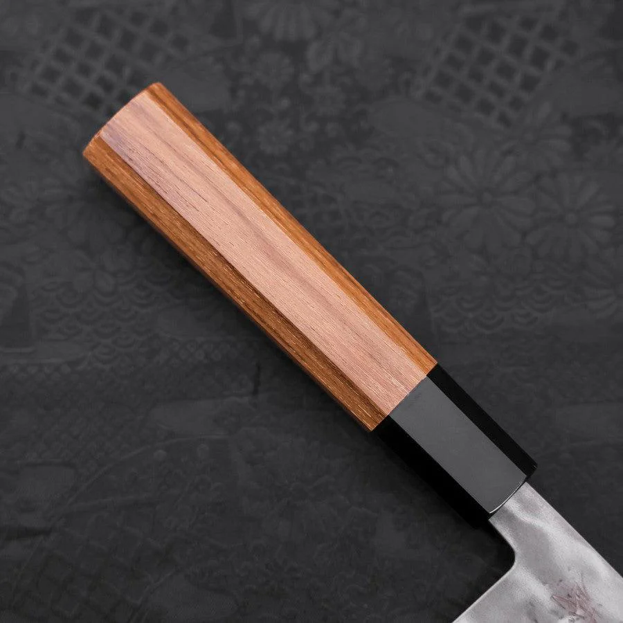 Santoku Blue Steel #2 Edelstahlummantelung Nashiji Büffelhorn und Teakholz Griff 165mm - Image 6