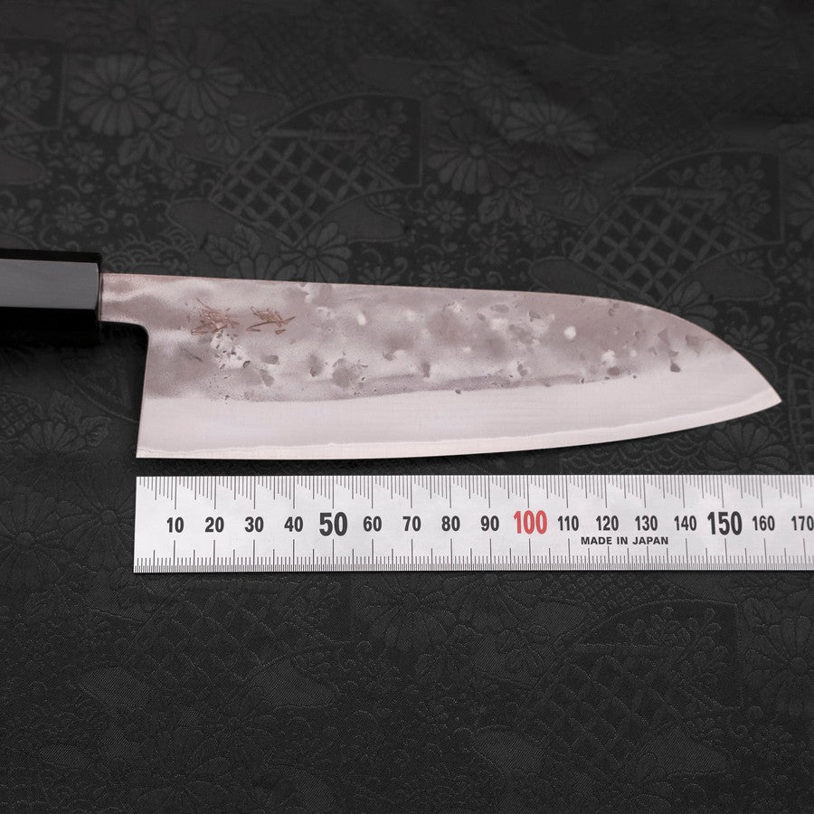 Santoku Blue Steel #2 Edelstahlummantelung Nashiji Büffelhorn und Teakholz Griff 165mm - Image 7