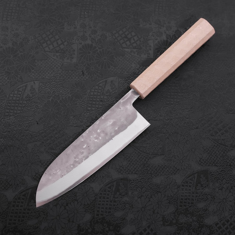 Santoku Blue Steel #2 Edelstahlummantelung Nashiji Weißer Ishime Griff 165mm - Image 2