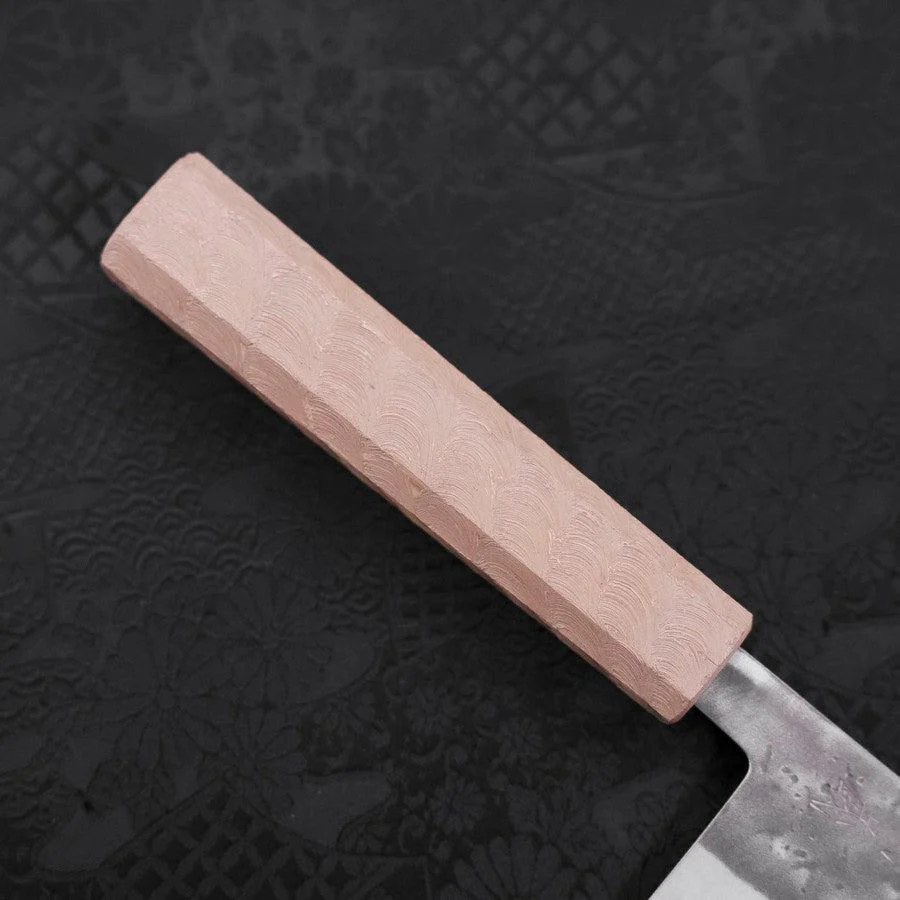 Santoku Blue Steel #2 Edelstahlummantelung Nashiji Weißer Ishime Griff 165mm - Image 6
