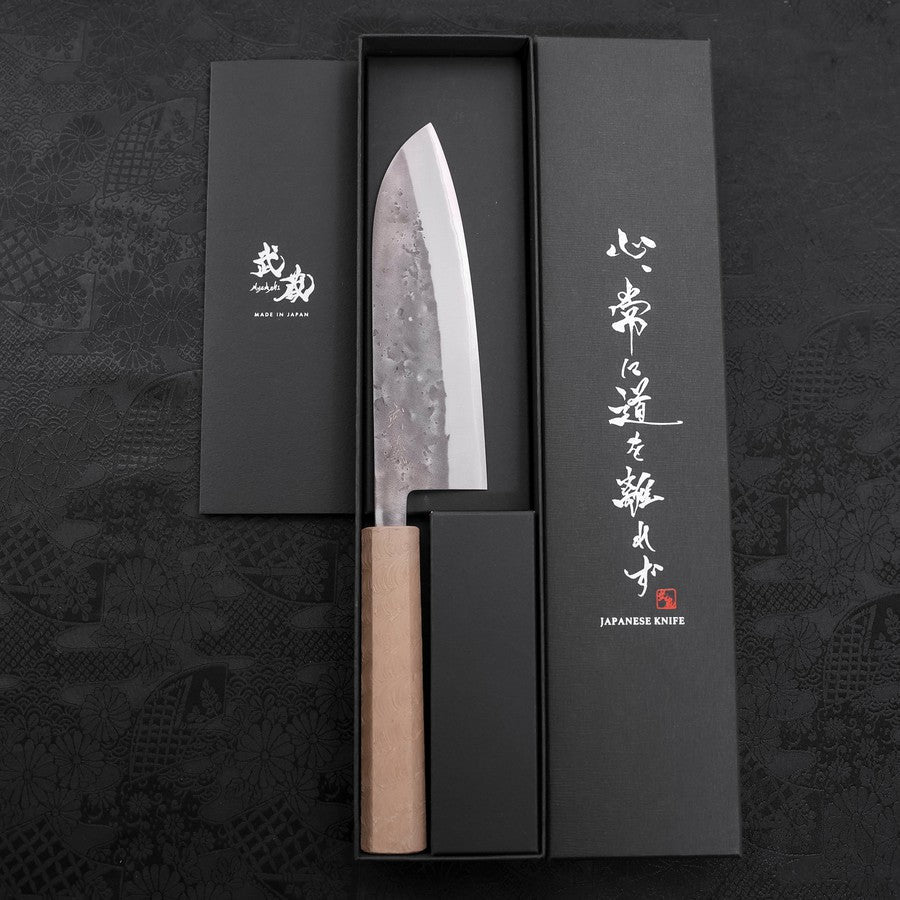 Santoku Blue Steel #2 Edelstahlummantelung Nashiji Weißer Ishime Griff 165mm - Image 8