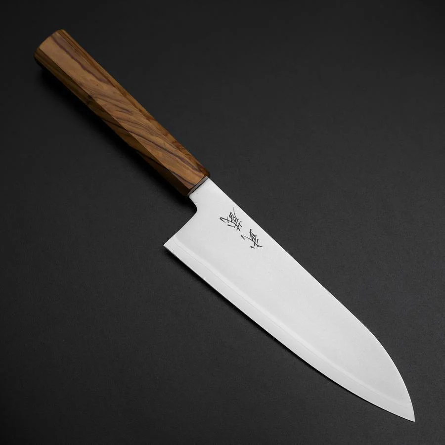 Santoku Blue Steel #2 Poliert Olivenholz Griff 170mm