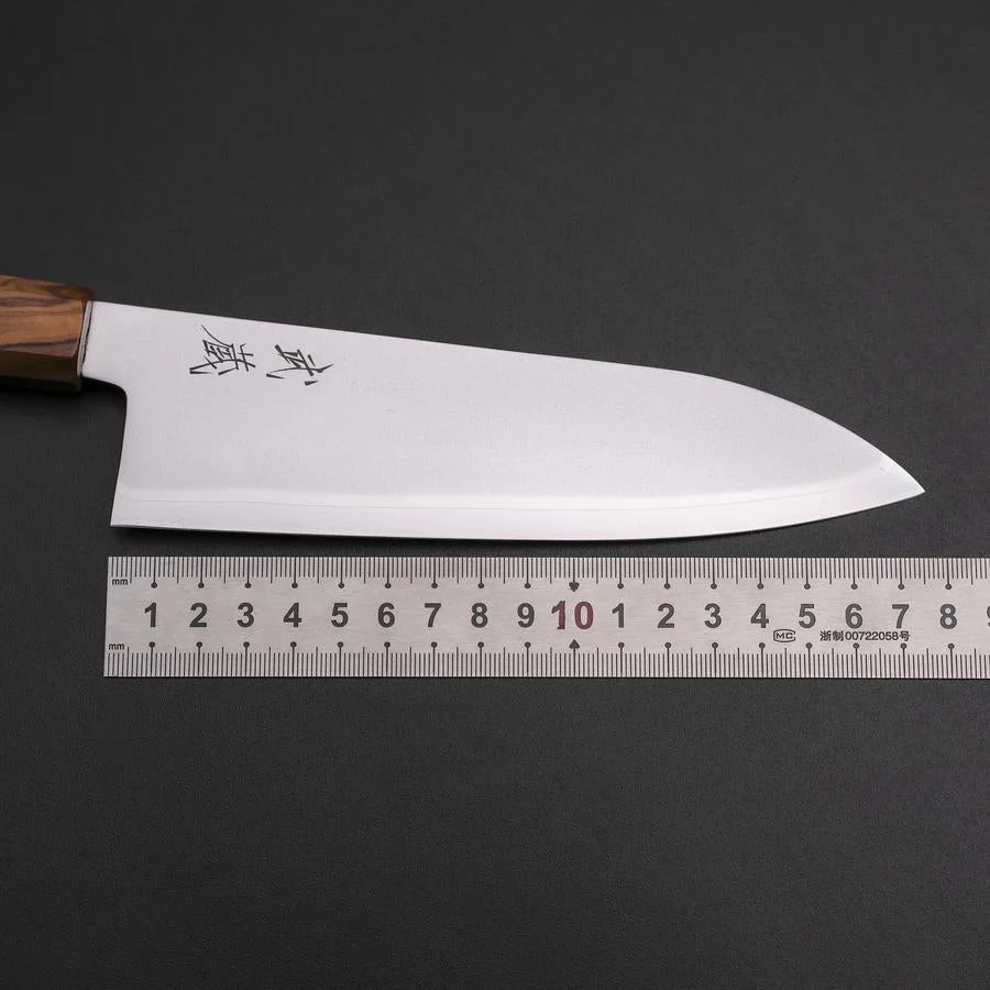 Santoku Blue Steel #2 Poliert Olivenholz Griff 170mm - Image 7