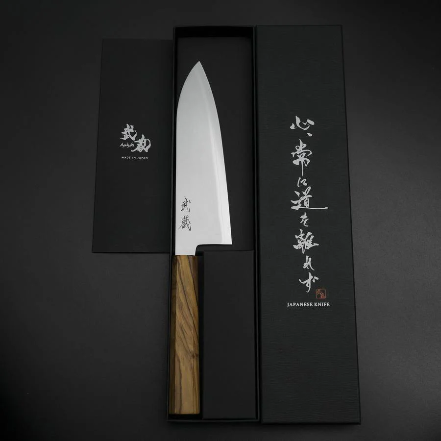 Santoku Blue Steel #2 Poliert Olivenholz Griff 170mm - Image 8
