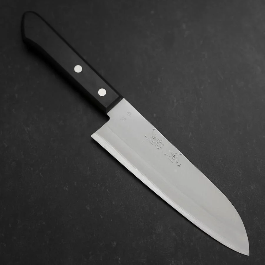 Santoku Blue Steel #2 Poliert Schwarzer Westlicher Griff 165mm