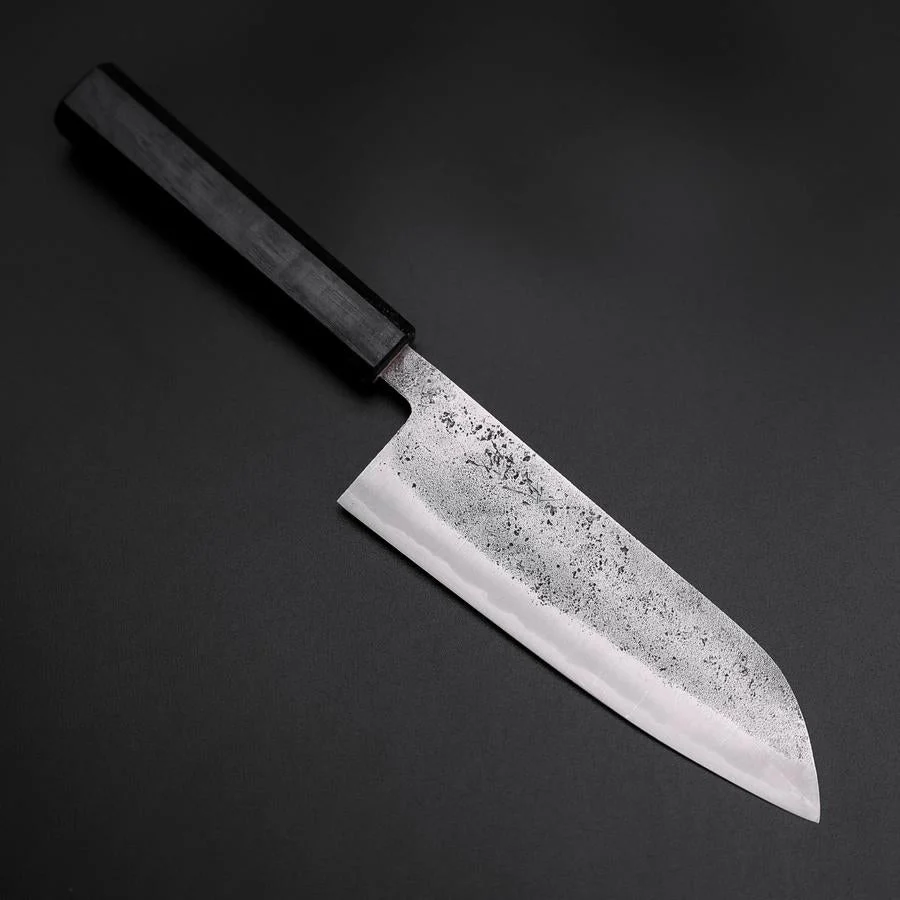 Santoku Blue Steel #2 Edelstahlummantelung Nashiji Dunkelblauer Urushi Griff 165mm