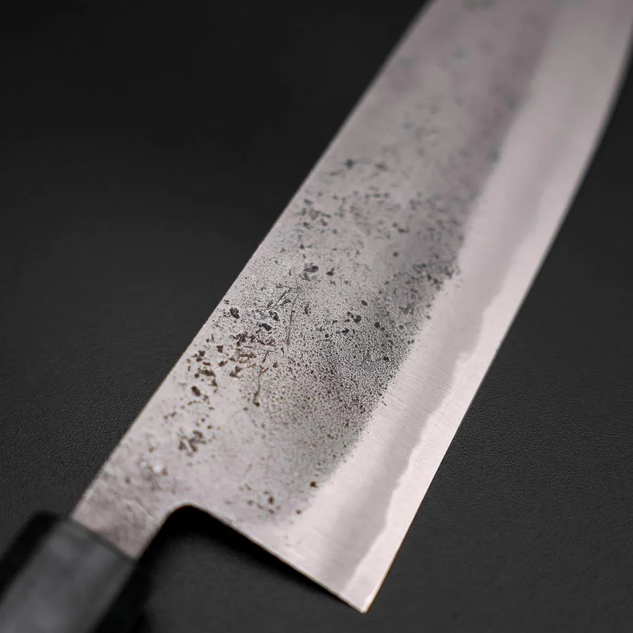 Santoku Blue Steel #2 Edelstahlummantelung Nashiji Dunkelblauer Urushi Griff 165mm - Image 3