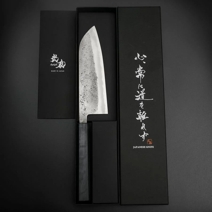Santoku Blue Steel #2 Edelstahlummantelung Nashiji Dunkelblauer Urushi Griff 165mm - Image 8