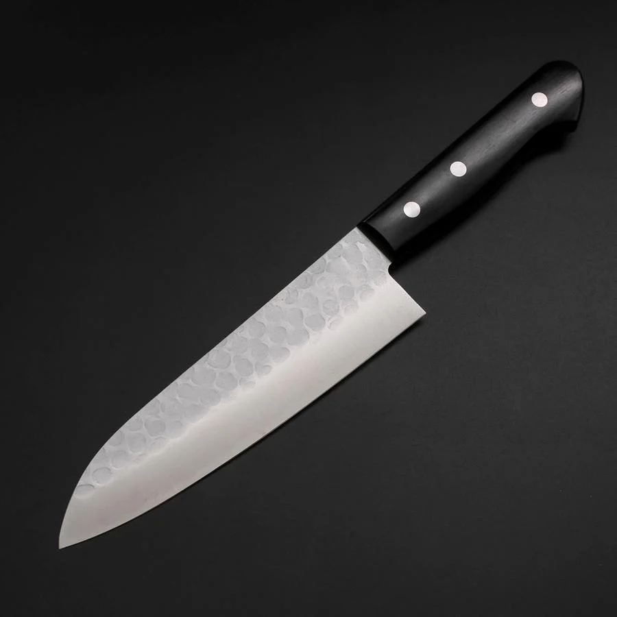 Santoku Blue Steel #2 Edelstahlummantelung Tsuchime Schwarzer Westlicher Griff 165mm - Image 2