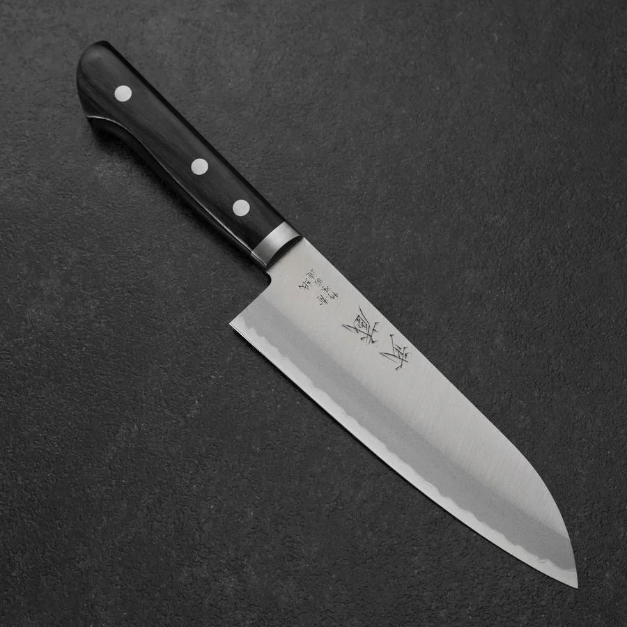 Santoku Blue Steel #2 Poliert Edelstahlummantelung Westlicher Griff 165mm