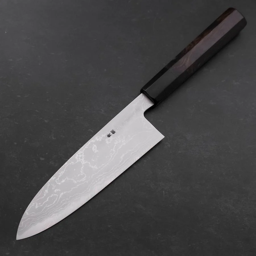 Santoku Blue Steel #2 Suminagashi Büffelhorn und Ebenholz Griff 170mm - Image 2