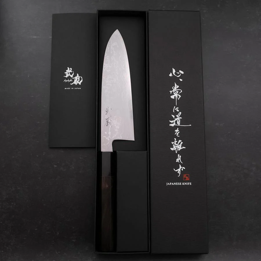Santoku Blue Steel #2 Suminagashi Büffelhorn und Ebenholz Griff 170mm - Image 8